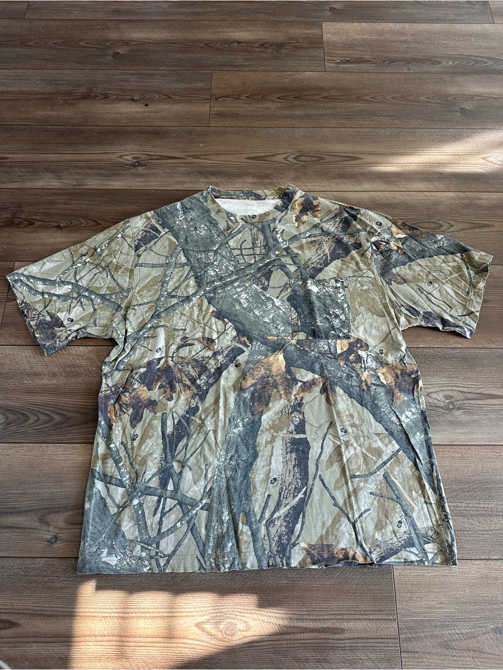 Vintage Faded Woodland Camo Men’s Pocket Tee Sz XL Fusion 3D